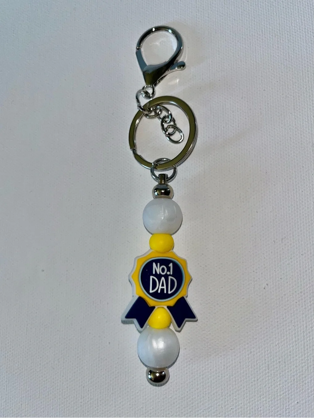 No.1 Dad Blue and Yellow Ribbon Key/Card Holder Charm